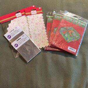 NIP Christmas baking lot. Cookie boxes, candy wrappers & 2 different tin liners.